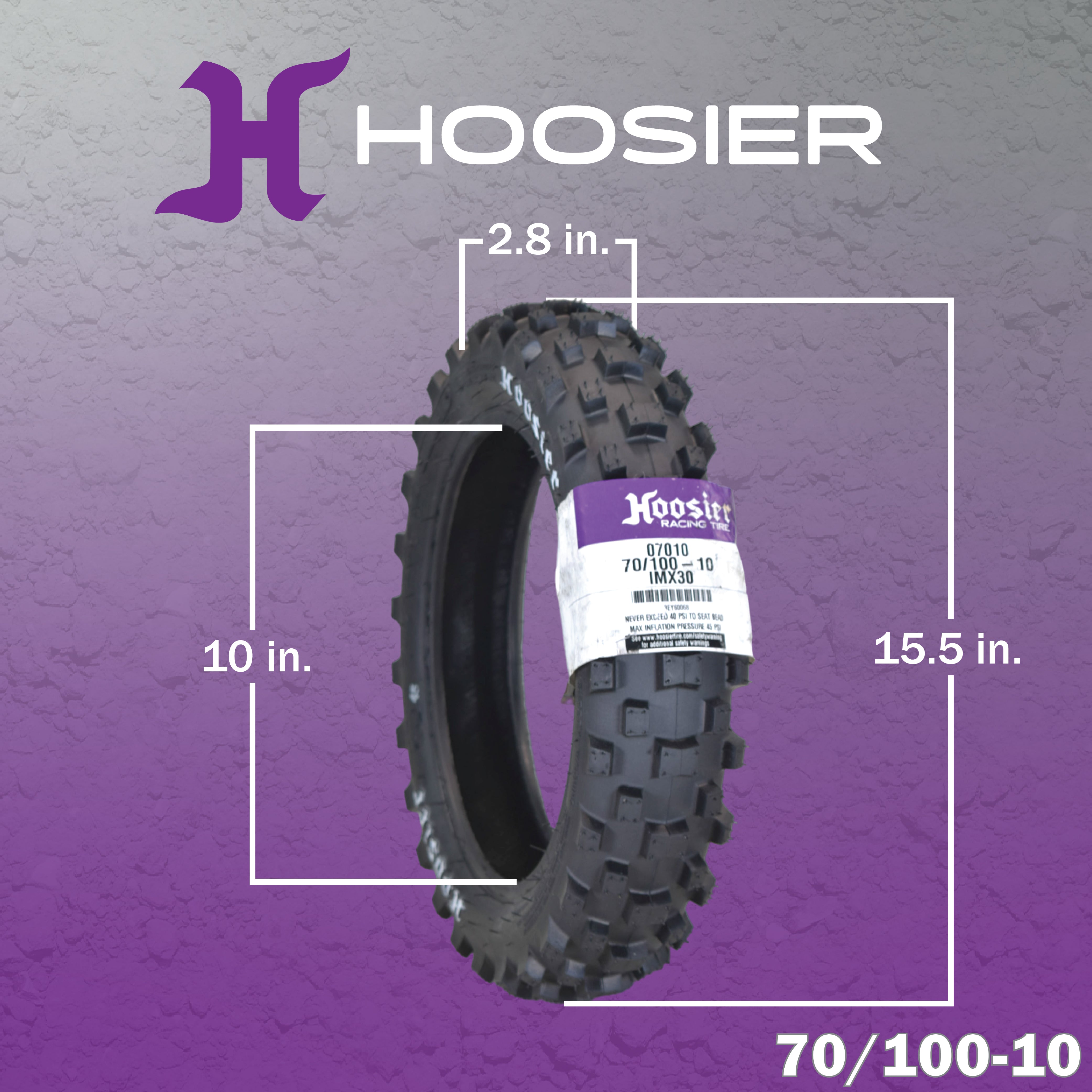 Hoosier Racing Tire Set: 70/100-10 IMX30 & 80/100-12 IMX30 Tube Tires & Keychain
