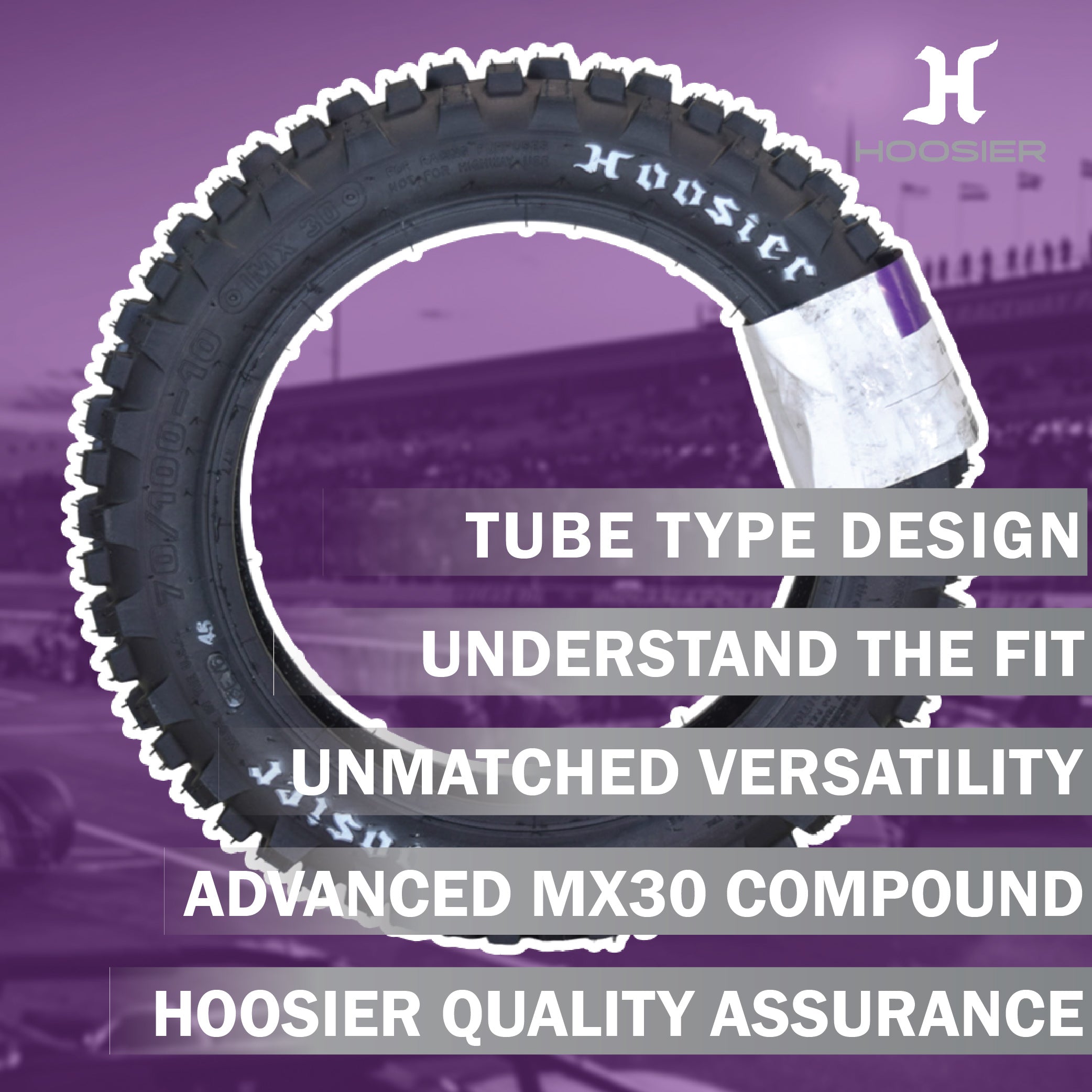 Hoosier Racing Tire 70/100-10 IMX30 Dirt Bike Rear Tube Type Tire with Hoosier Keychain