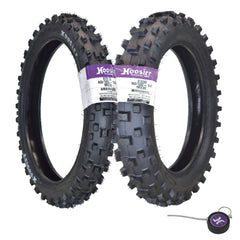 Hoosier Racing Tire Set: 60/100-14 MX30 & 90/100-14 IMX30 Tube Tires & Keychain