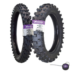 Hoosier Racing Tire Set: 70/100-17 MX30 & 90/100-14 IMX30 Tube Tires & Keychain