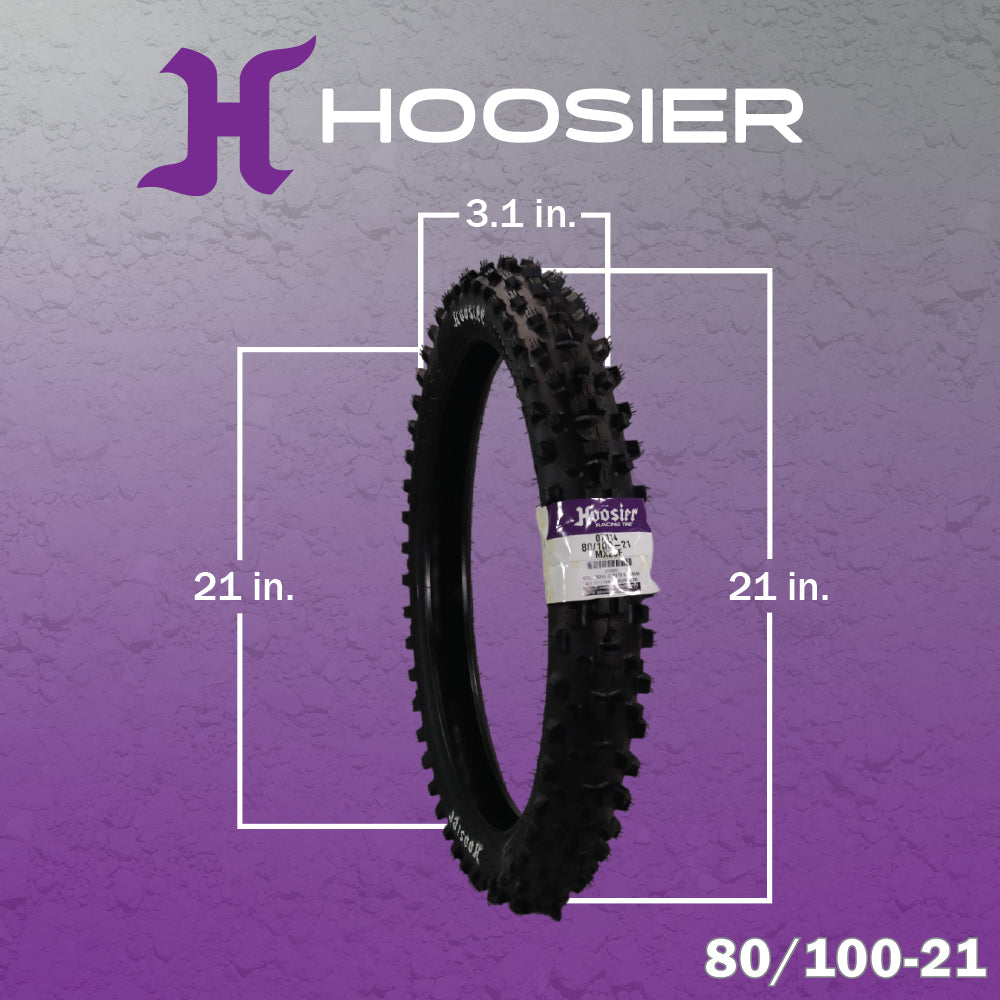 Hoosier Racing Tire 80/100-21 MX25F 125, 250, 450cc Dirt Bike Front Tire with Hoosier Keychain