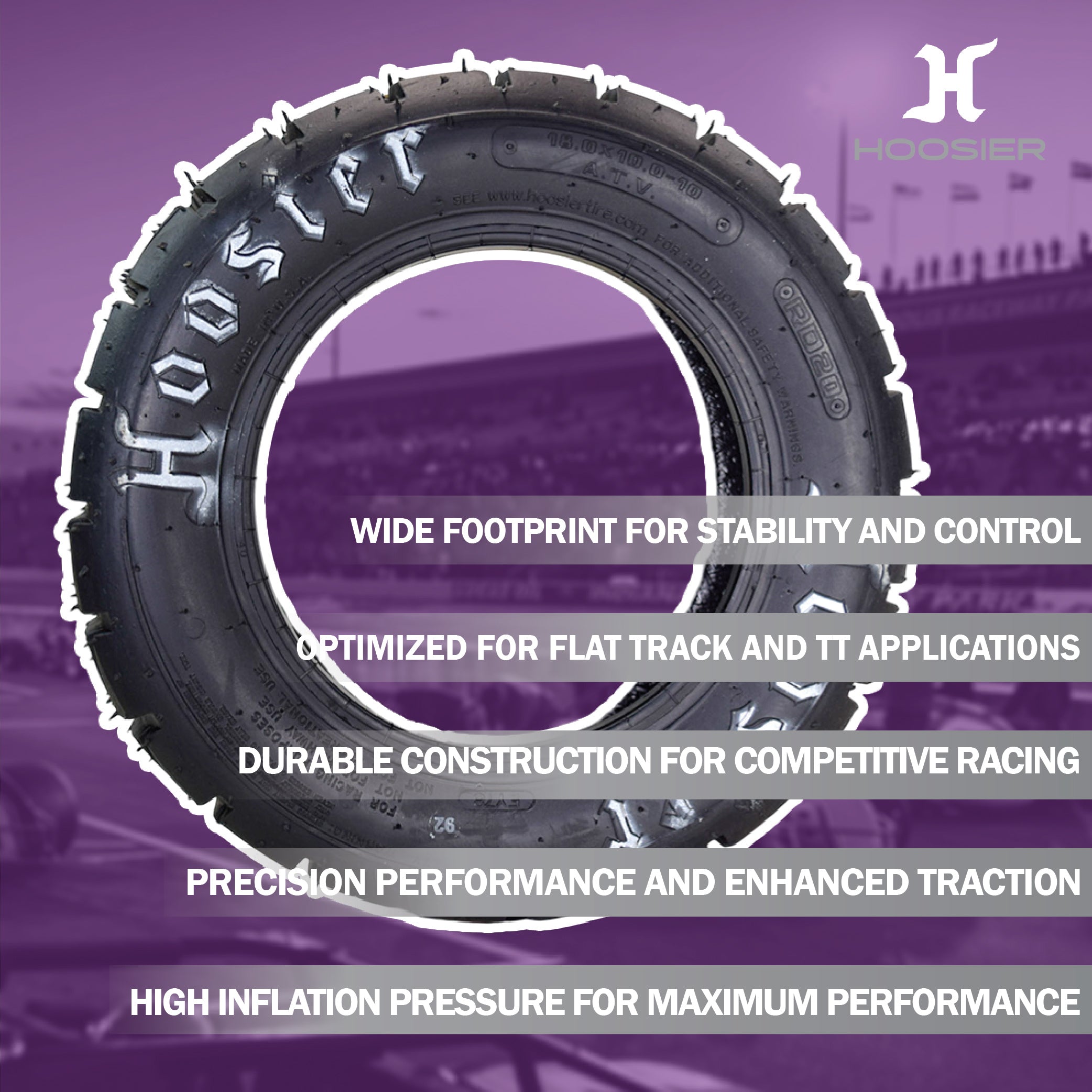 Hoosier Flat Track & TT ATV Tire Set with (2) 18.5x6.0-10 - 16130T10 Front & (2) 18.0X10.0-10 16115RD20 Rear - for Off-Road Racing with Hoosier Keychain (4-Pack)