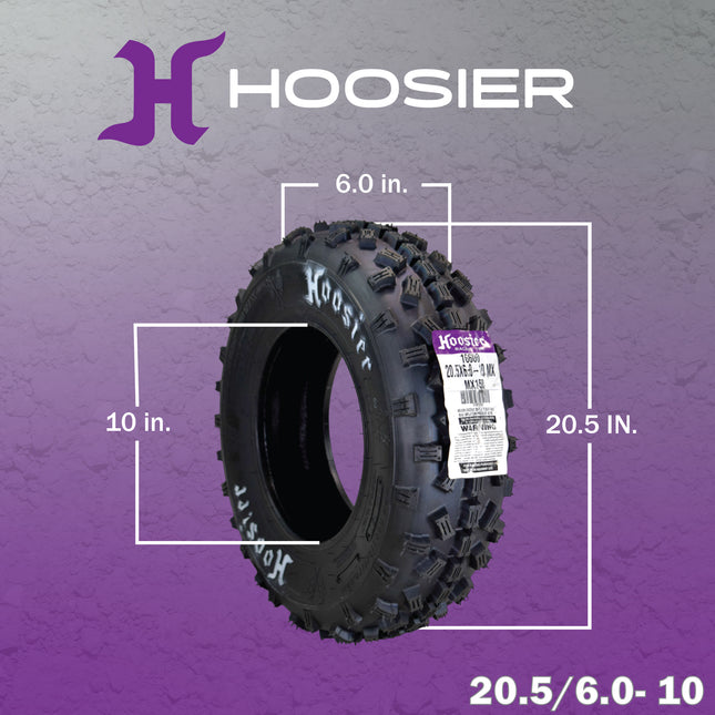 Hoosier ATV MX Tire Set with (2) 20.5X6.0-10 MX150 Front & (2) 18.0X10.0-8 MX200 Rear Tires for Off-Road Motocross Racing with Hoosier Keychain