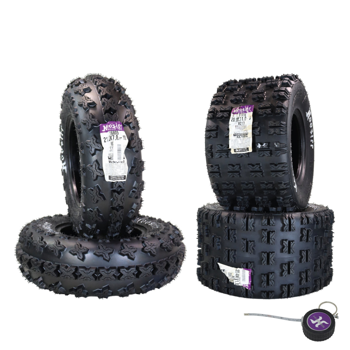 Hoosier ATV Tire Set with (2) 21.0X7.0-10 XC200 Front & (2) 20.0X11.0-9 XC175 Rear Tires for Off-Road Racing with Hoosier Keychain (4-Pack)