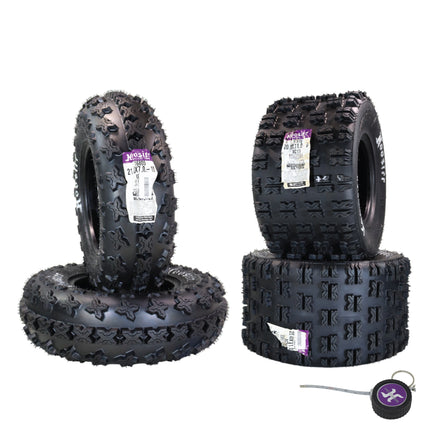 Hoosier ATV Tire Set with (2) 21.0X7.0-10 XC200 Front & (2) 20.0X11.0-9 XC175 Rear Tires for Off-Road Racing with Hoosier Keychain (4-Pack)