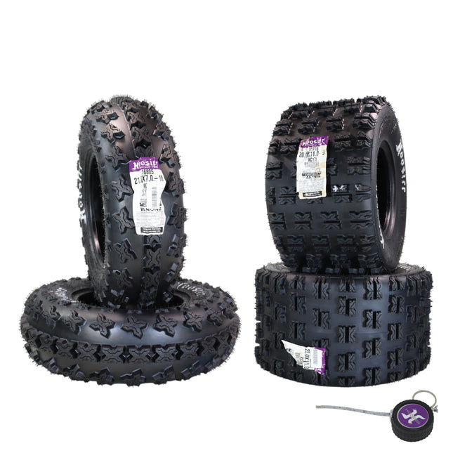 Hoosier ATV Tire Set with (2) 21.0X7.0-10 XC200 Front & (2) 20.0X11.0-9 XC175 Rear Tires for Off-Road Racing with Hoosier Keychain (4-Pack)