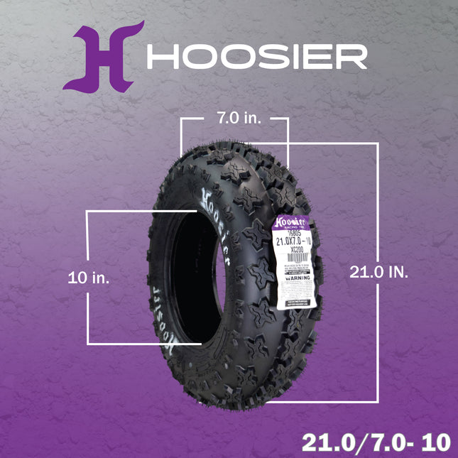 Hoosier ATV Tire Set with (2) 21.0X7.0-10 XC200 Front & (2) 20.0X11.0-9 XC175 Rear Tires for Off-Road Racing with Hoosier Keychain (4-Pack)