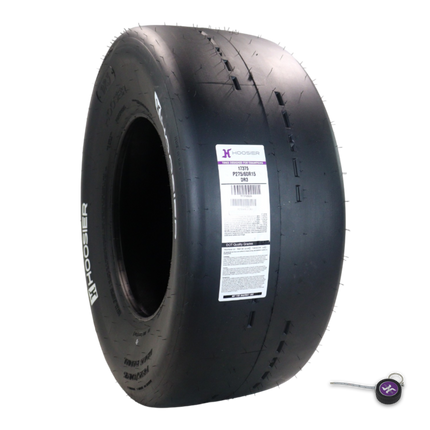 Hoosier 17375DR3 D.O.T. Radial Drag Racing Tire P275/60R15 with DR3 Compound and Solid White Letters – Includes Collector Miniature Tire Keychain