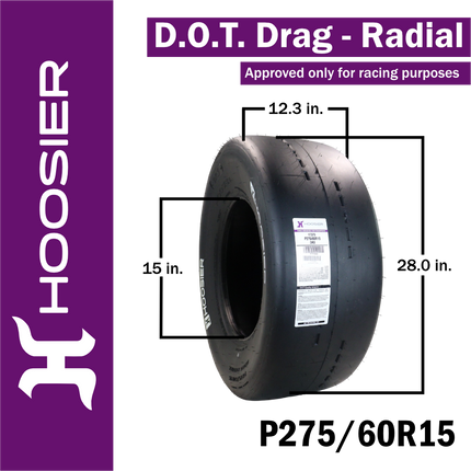 Hoosier 17375DR3 D.O.T. Radial Drag Racing Tire P275/60R15 with DR3 Compound and Solid White Letters – Includes Collector Miniature Tire Keychain (2 Pack)
