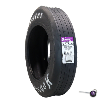 Hoosier 18105 Front Drag Racing Tire - 26.0/4.5-15 Bias-Ply Tire with Exceptional Stability and Lightweight Construction for Drag Racing Applications – Includes Collector Miniature Tire Keychain