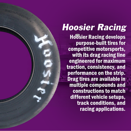 Hoosier 18105 Front Drag Racing Tire - 26.0/4.5-15 Bias-Ply Tire with Exceptional Stability and Lightweight Construction for Drag Racing Applications – Includes Collector Miniature Tire Keychain
