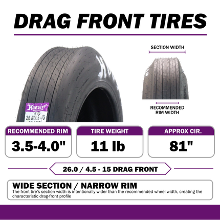Hoosier 18105 Front Drag Racing Tire - 26.0/4.5-15 Bias-Ply Tire with Exceptional Stability and Lightweight Construction for Drag Racing Applications  Includes Collector Miniature Tire Keychain (2 Pk)