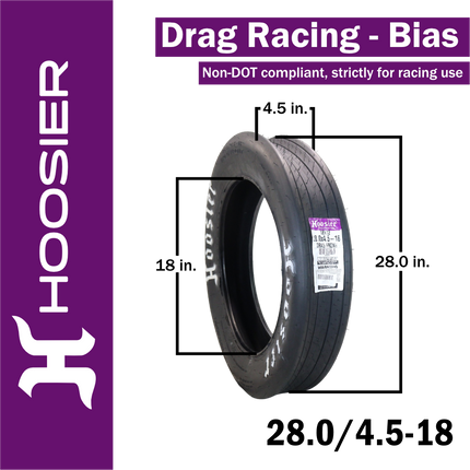 Hoosier 18112 Front Drag Racing Tire - 28.0/4.5-18 Bias-Ply Tire with Exceptional Stability and Lightweight Construction for 18-Inch Wheels  Includes Collector Miniature Tire Keychain (2 Pack)