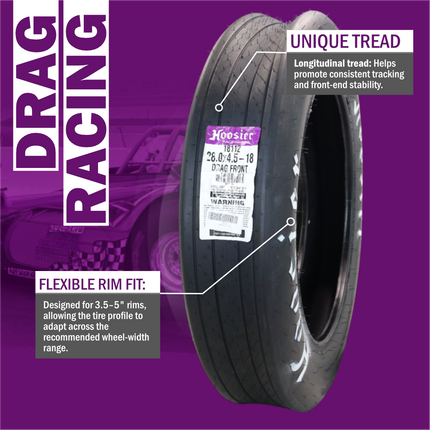 Hoosier 18112 Front Drag Racing Tire - 28.0/4.5-18 Bias-Ply Tire with Exceptional Stability and Lightweight Construction for 18-Inch Wheels  Includes Collector Miniature Tire Keychain (2 Pack)