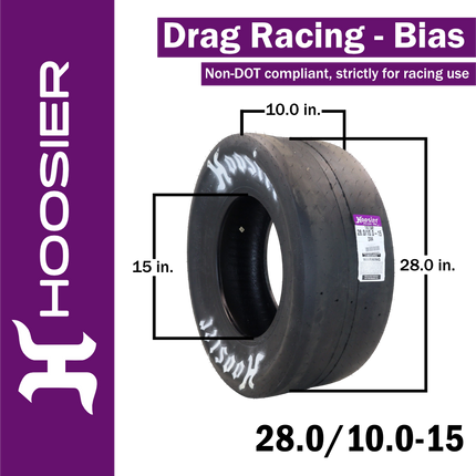 Hoosier 18150D06 Rear Drag Racing Slick - 28.0/10.0-15 D06 Compound Bias-Ply Tire Designed for Superior Grip and Consistent ETs  Includes Collector Miniature Tire Keychain