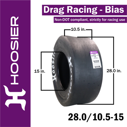 Hoosier 18154D05 Rear Drag Slick - 28.0/10.5-15 D05 Compound Stiff Sidewall Tire Engineered for No-Prep Drag Racing Traction  Includes Collector Miniature Tire Keychain