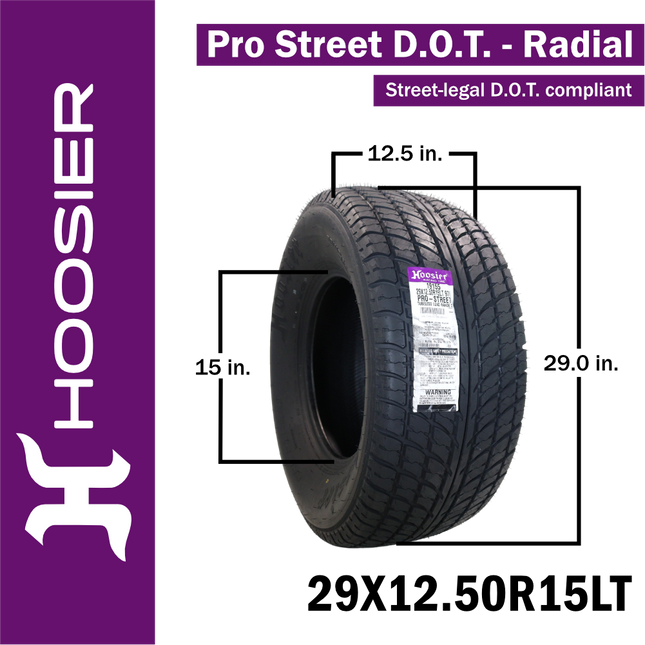 Hoosier 19155 Pro Street D.O.T. Radial Tire - 29x12.50R15LT Street-Legal High-Performance Drag and Pro Street Tire Includes Collector Miniature Tire Keychain