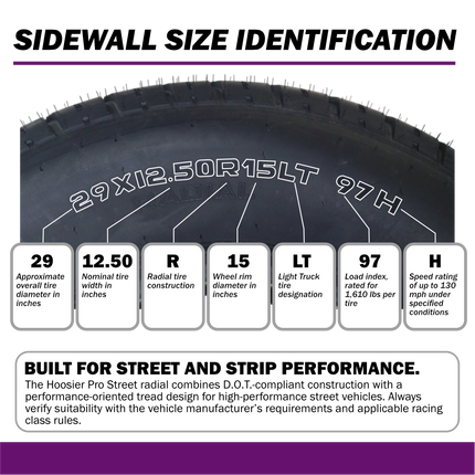 Hoosier 19155 Pro Street D.O.T. Radial Tire - 29x12.50R15LT Street-Legal High-Performance Drag and Pro Street Tire Includes Collector Miniature Tire Keychain (2 Pack)