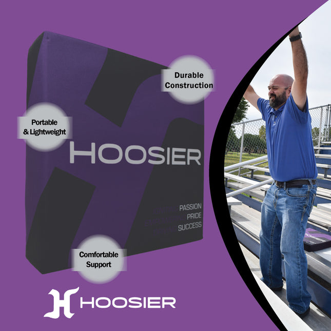 Hoosier Foam Seat Cushion - Purple and Black with Hoosier Brand Logo 14"x14"x2" - 24016000 with Hoosier Keychain Included