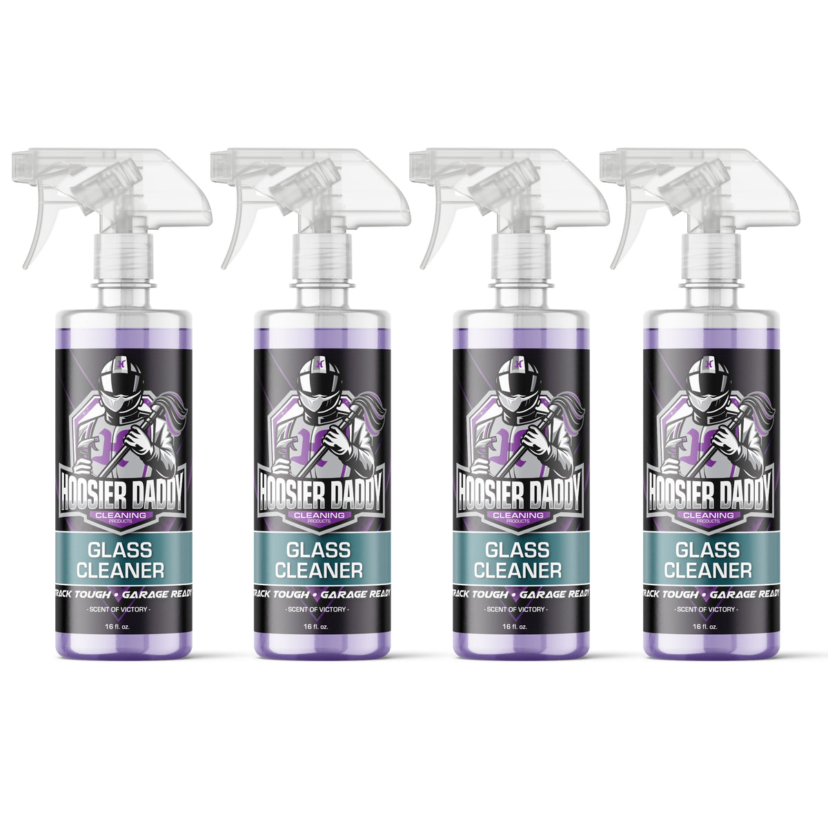 Hoosier Daddy 16oz Glass Cleaner - Streak-Free Formula for Crystal Clear Windows, Mirrors, and Glass Surfaces, Easy Spray Application for Multi-Use on Cars, Trucks, SUV, House, and More(4-Pack)