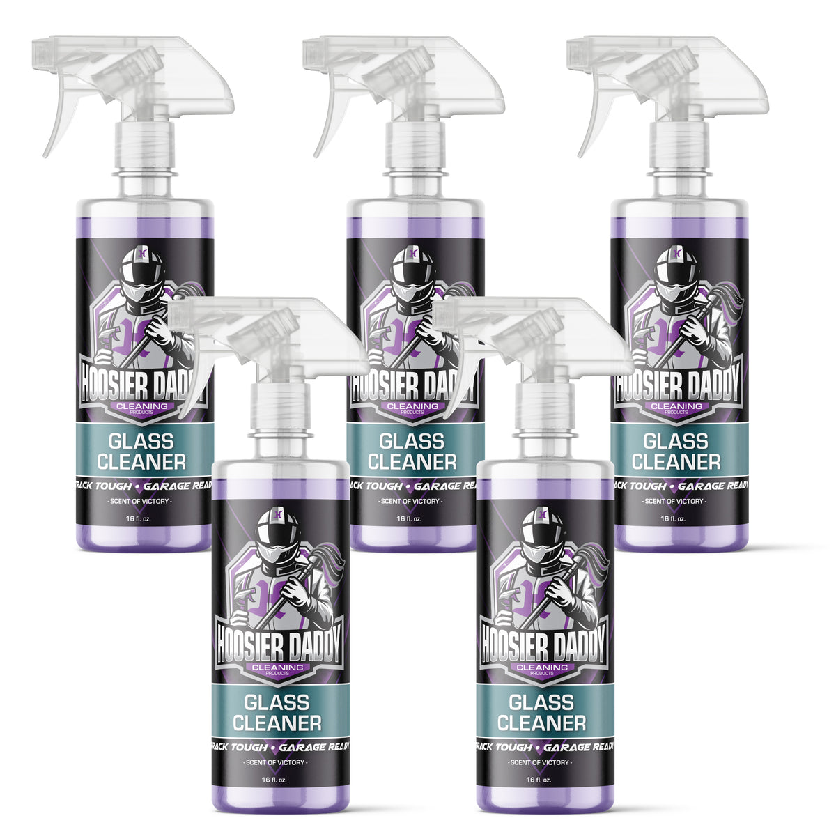 Hoosier Daddy 16oz Glass Cleaner - Streak-Free Formula for Crystal Clear Windows, Mirrors, and Glass Surfaces, Easy Spray Application for Multi-Use on Cars, Trucks, SUV, House, and More(5-Pack)