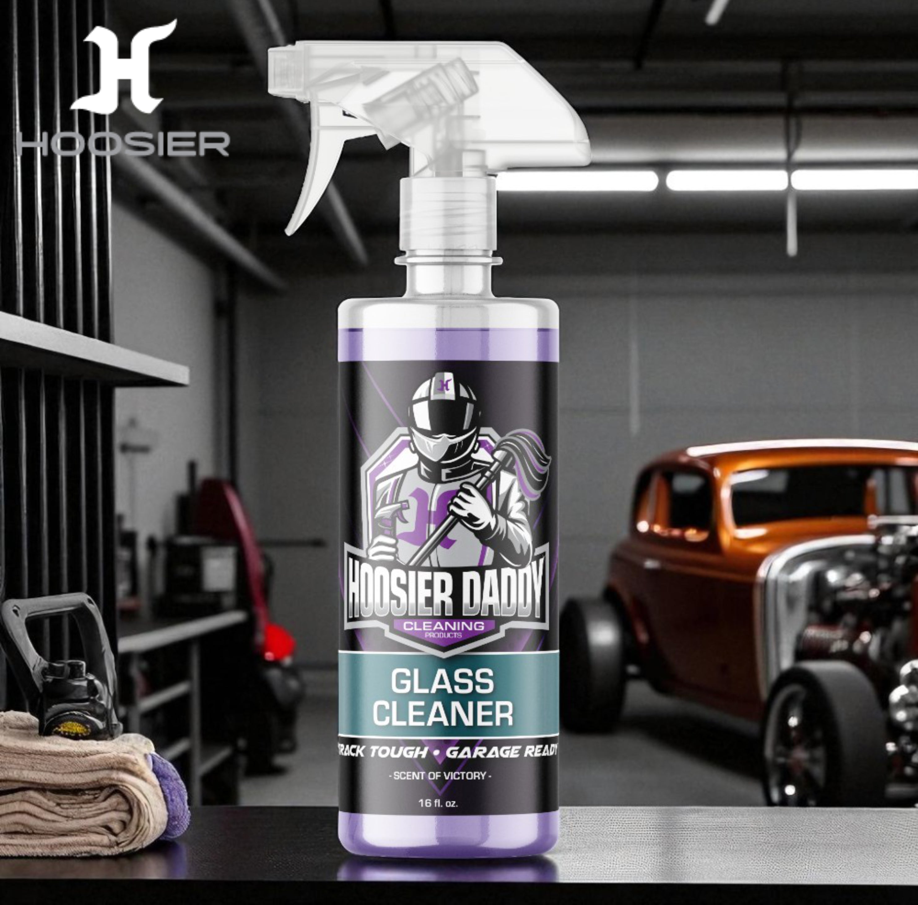 Hoosier Daddy 16oz Glass Cleaner - Streak-Free Formula for Crystal Clear Windows, Mirrors, and Glass Surfaces, Easy Spray Application for Multi-Use on Cars, Trucks, SUV, House, and More(8-Pack)