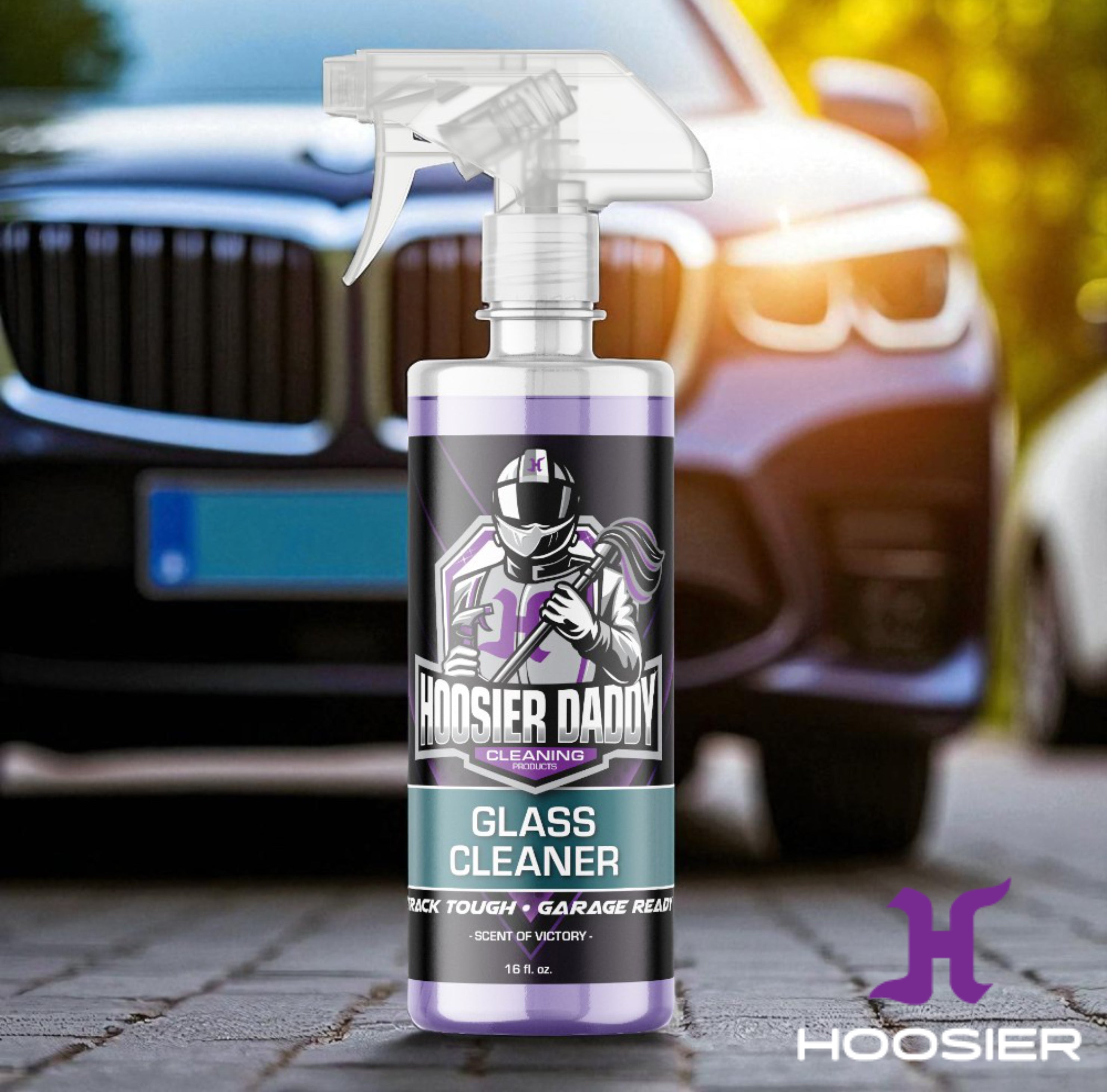 Hoosier Daddy 16oz Glass Cleaner - Streak-Free Formula for Crystal Clear Windows, Mirrors, and Glass Surfaces, Easy Spray Application for Multi-Use on Cars, Trucks, SUV, House, and More(8-Pack)