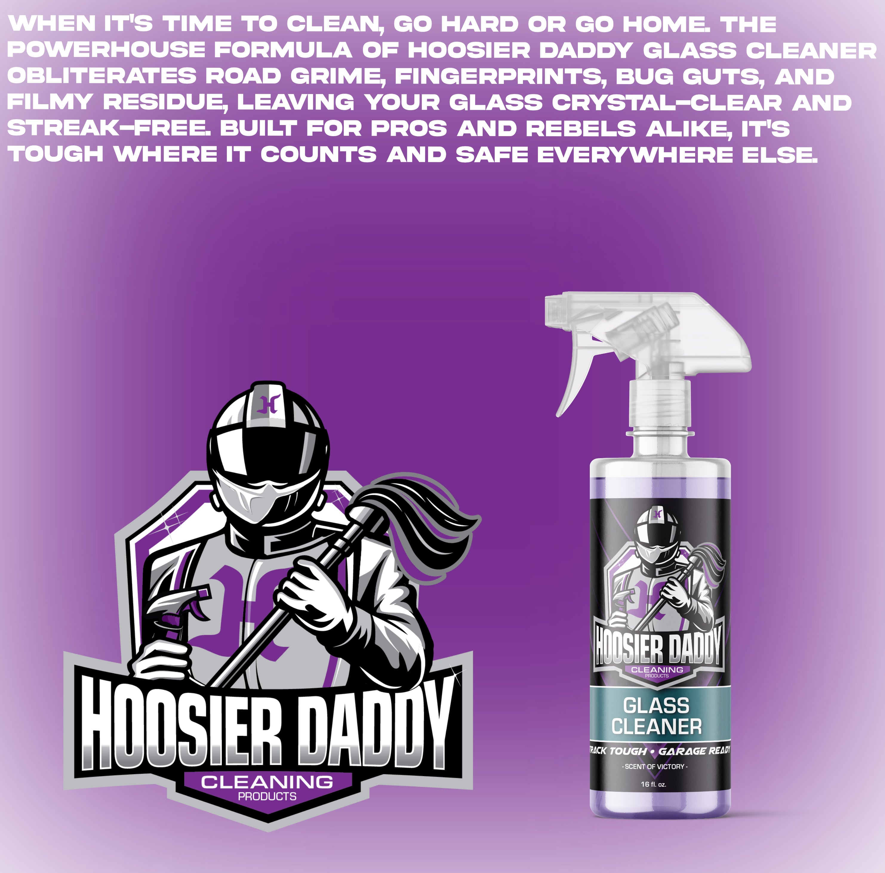Hoosier Daddy 16oz Glass Cleaner - Streak-Free Formula for Crystal Clear Windows, Mirrors, and Glass Surfaces, Easy Spray Application for Multi-Use on Cars, Trucks, SUV, House, and More(8-Pack)