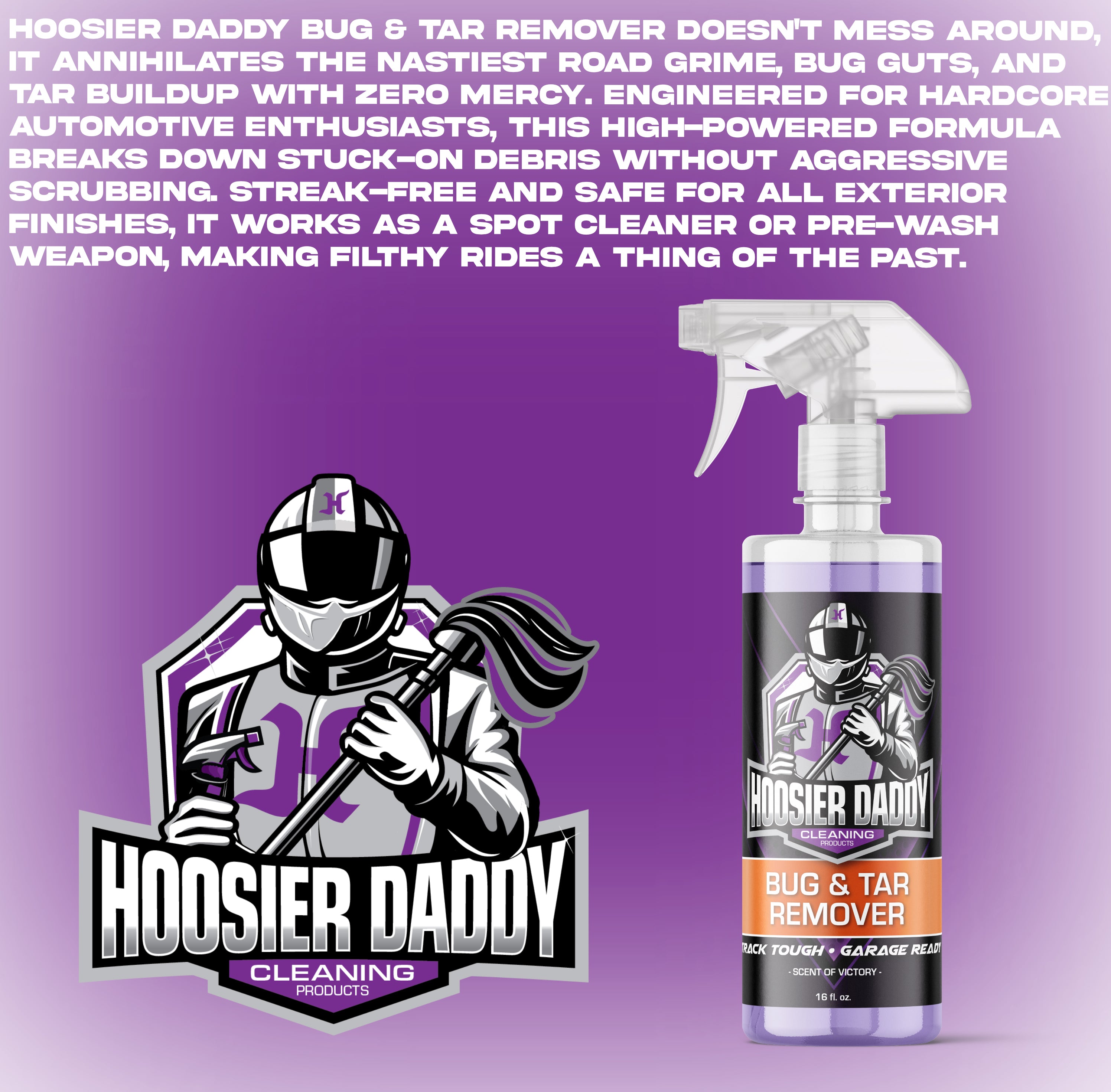 Hoosier Daddy 16oz Car Bug & Tar Remover - Fast-Acting Formula Dissolves Tough Bugs, Tar, & Sap - Easy Spray-On, Wipe-Off Solution for a Spotless Polished finish(2-Pack)