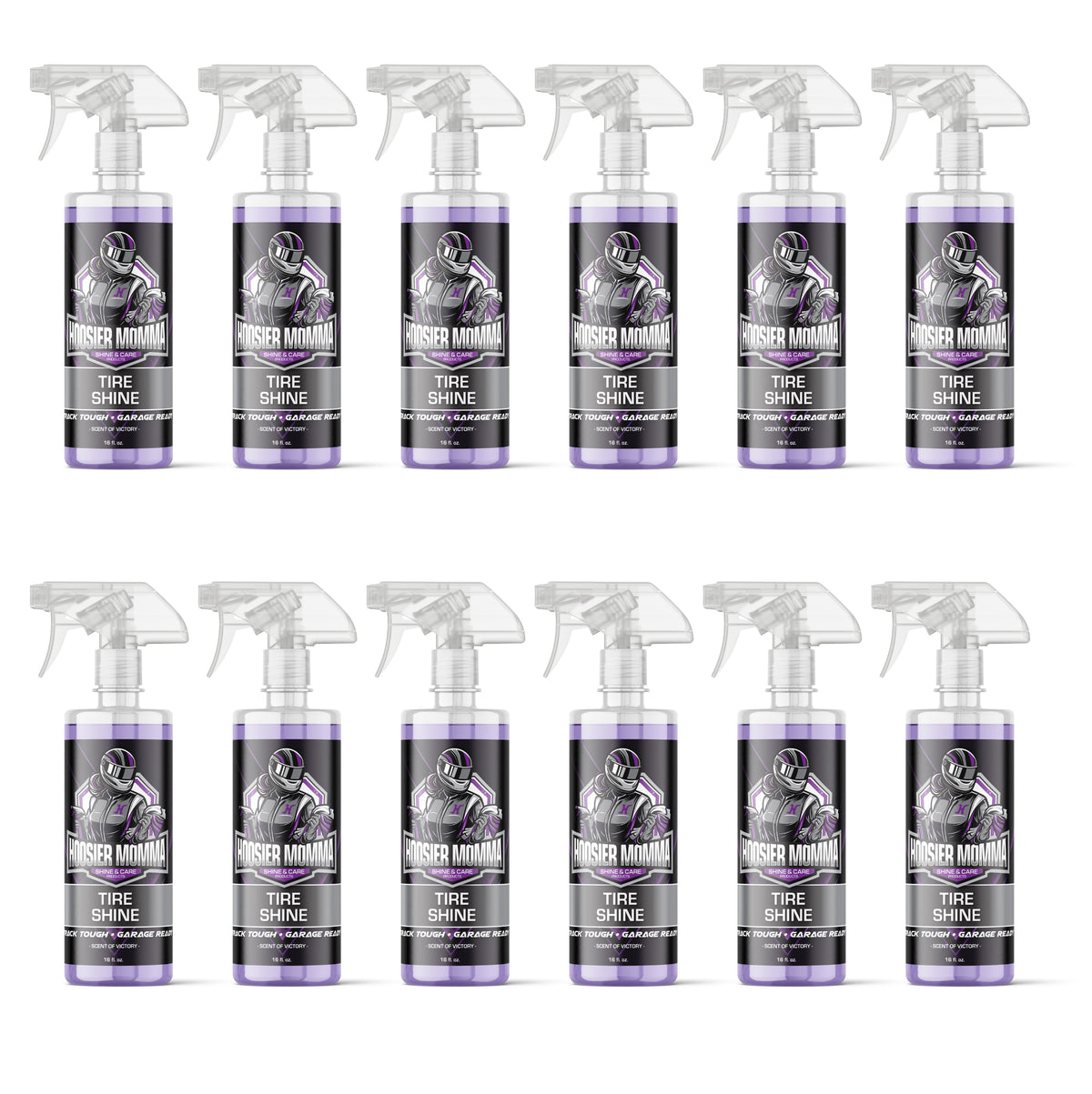 Hoosier Momma 16oz Car Tire Shine - Long-Lasting, High-Gloss Formula Enhances Tires with a Wet-Look Shine - Repels Dirt & Protects Rubber - Easy Spray-On for a Showroom Finish(12-Pack)