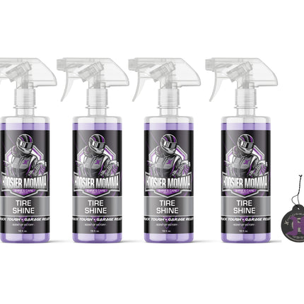 Hoosier Momma 16oz Car Tire Shine - Long-Lasting, High-Gloss Formula Enhances Tires with a Wet-Look Shine - Repels Dirt & Protects Rubber - Easy Spray-On for a Showroom Finish(4-Pack)