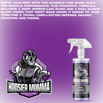 Hoosier Momma 16oz Car Tire Shine - Long-Lasting, High-Gloss Formula Enhances Tires with a Wet-Look Shine - Repels Dirt & Protects Rubber - Easy Spray-On for a Showroom Finish(4-Pack)