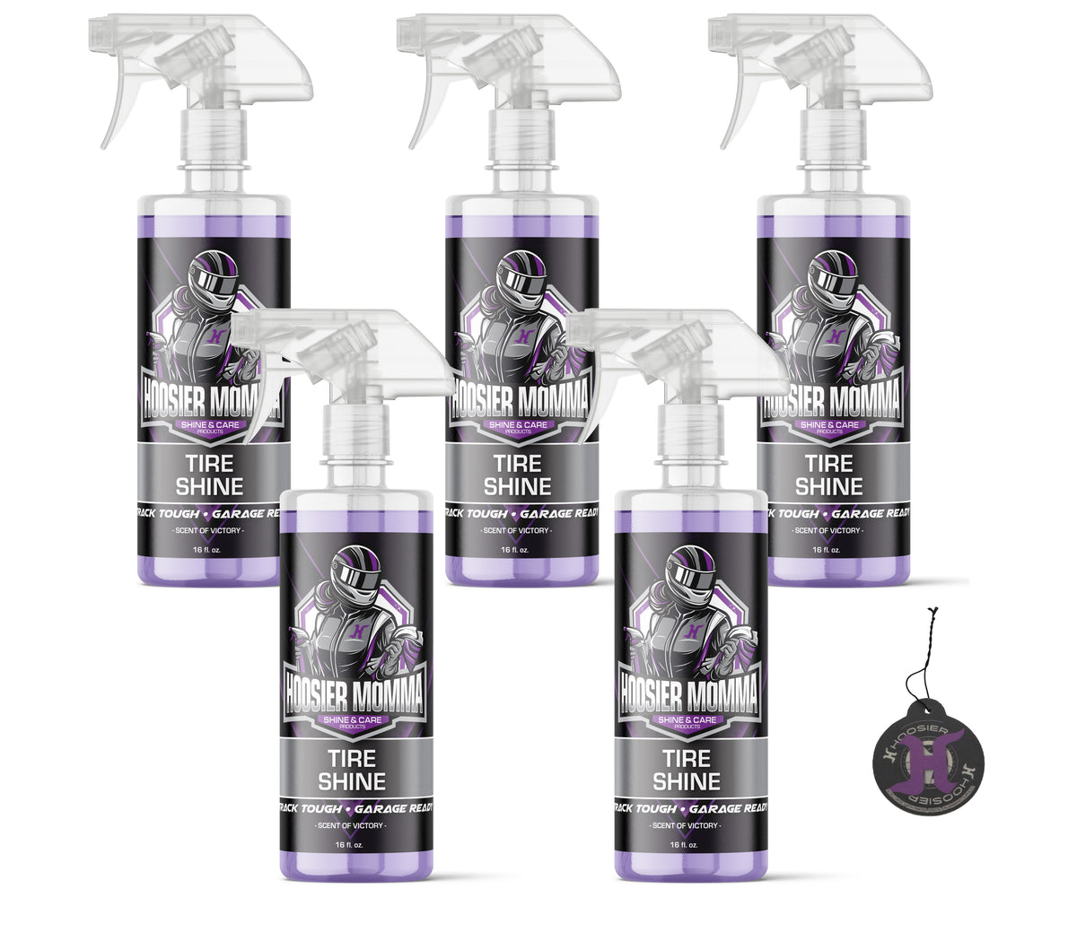 Hoosier Momma 16oz Car Tire Shine - Long-Lasting, High-Gloss Formula Enhances Tires with a Wet-Look Shine - Repels Dirt & Protects Rubber - Easy Spray-On for a Showroom Finish(5-Pack)