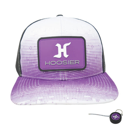 Hoosier Bumpstomp Purple & White Snapback Trucker Style Baseball Hat with Breathable Black Mesh Back & Adjustable Plastic Snapback Closure with Hoosier Keychain