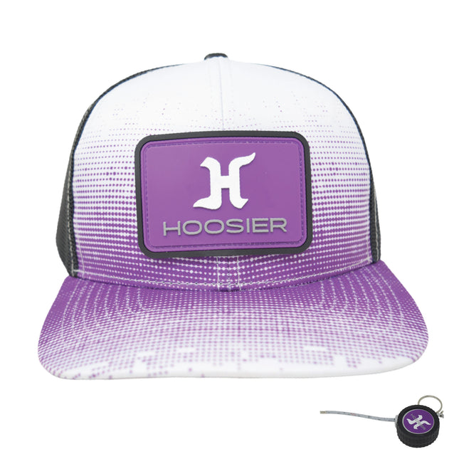 Hoosier Bumpstomp Purple & White Snapback Trucker Style Baseball Hat with Breathable Black Mesh Back & Adjustable Plastic Snapback Closure with Hoosier Keychain