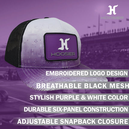 Hoosier Bumpstomp Purple & White Snapback Trucker Style Baseball Hat with Breathable Black Mesh Back & Adjustable Plastic Snapback Closure with Hoosier Keychain