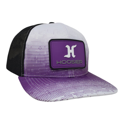 Hoosier Bumpstomp Purple & White Snapback Trucker Style Baseball Hat with Breathable Black Mesh Back & Adjustable Plastic Snapback Closure with Hoosier Keychain