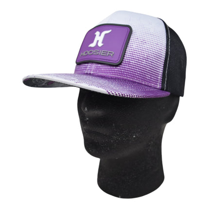 Hoosier Bumpstomp Purple & White Snapback Trucker Style Baseball Hat with Breathable Black Mesh Back & Adjustable Plastic Snapback Closure with Hoosier Keychain