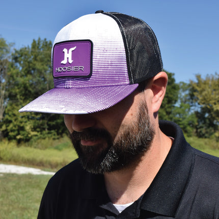 Hoosier Bumpstomp Purple & White Snapback Trucker Style Baseball Hat with Breathable Black Mesh Back & Adjustable Plastic Snapback Closure with Hoosier Keychain