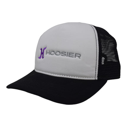 Hoosier Straightaway White Snapback Trucker Style Baseball Hat with Breathable Black Mesh Back & Adjustable Plastic Snapback Closure with Hoosier Keychain