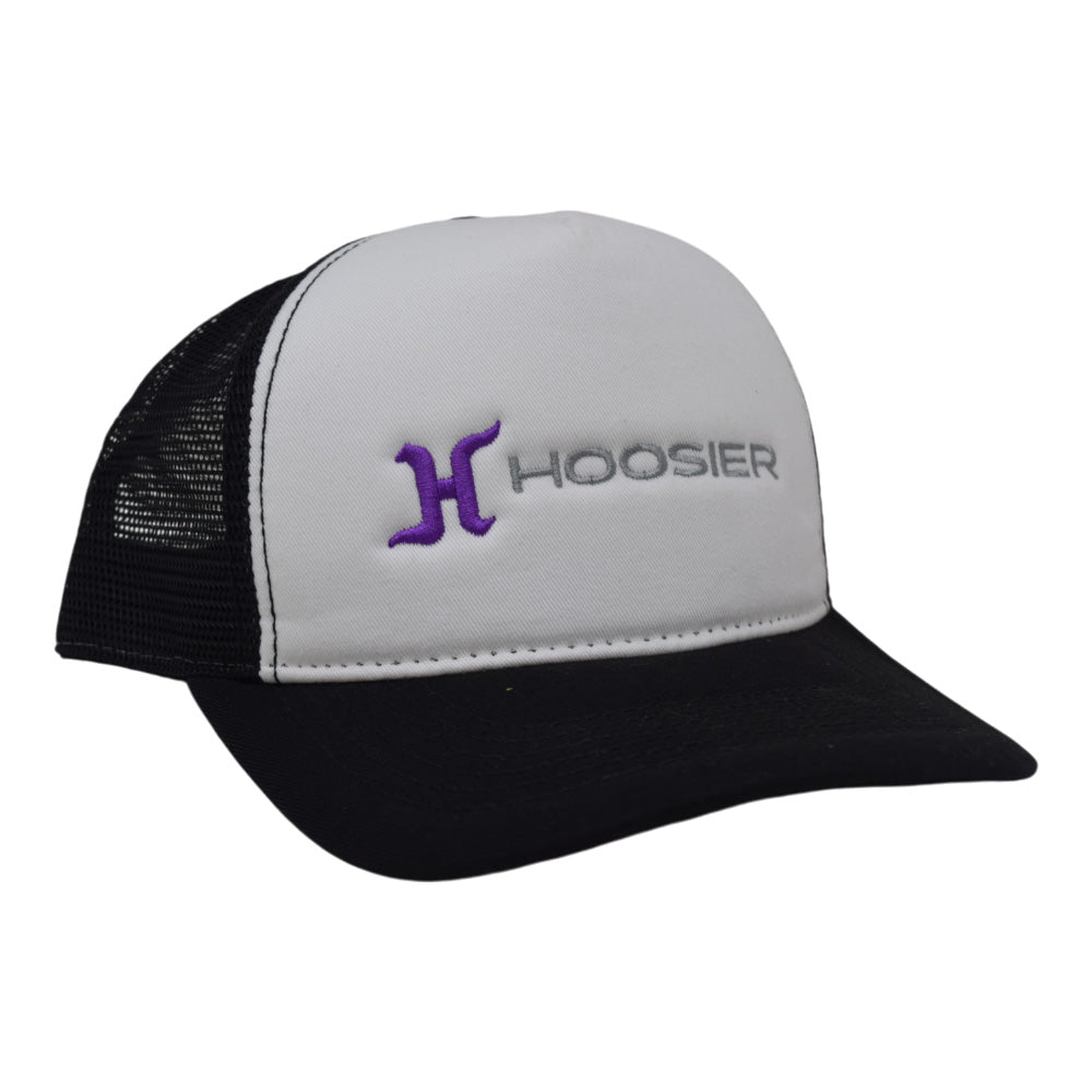 Hoosier Straightaway White Snapback Trucker Baseball Hat w/ Breathable Black Mesh Back with Hoosier Keychain