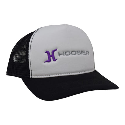 Hoosier Straightaway White Snapback Trucker Style Baseball Hat with Breathable Black Mesh Back & Adjustable Plastic Snapback Closure with Hoosier Keychain