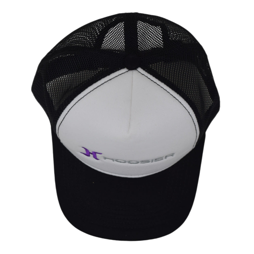 Hoosier Straightaway White Snapback Trucker Baseball Hat w/ Breathable Black Mesh Back with Hoosier Keychain