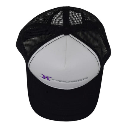 Hoosier Straightaway White Snapback Trucker Style Baseball Hat with Breathable Black Mesh Back & Adjustable Plastic Snapback Closure with Hoosier Keychain