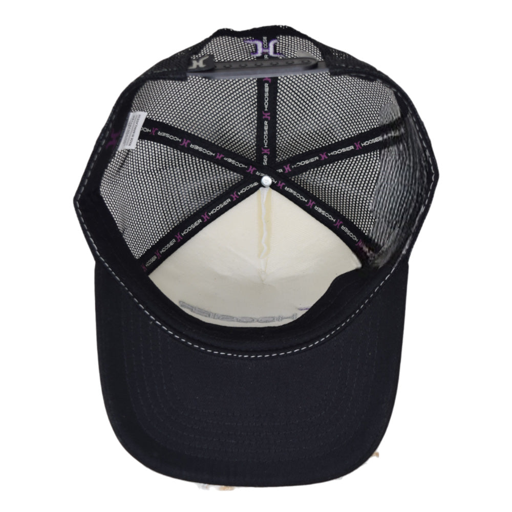 Hoosier Straightaway White Snapback Trucker Baseball Hat w/ Breathable Black Mesh Back with Hoosier Keychain