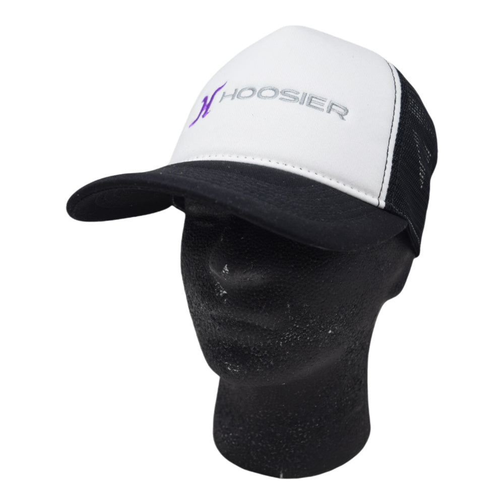 Hoosier Straightaway White Snapback Trucker Baseball Hat w/ Breathable Black Mesh Back with Hoosier Keychain