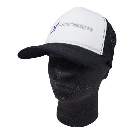 Hoosier Straightaway White Snapback Trucker Style Baseball Hat with Breathable Black Mesh Back & Adjustable Plastic Snapback Closure with Hoosier Keychain