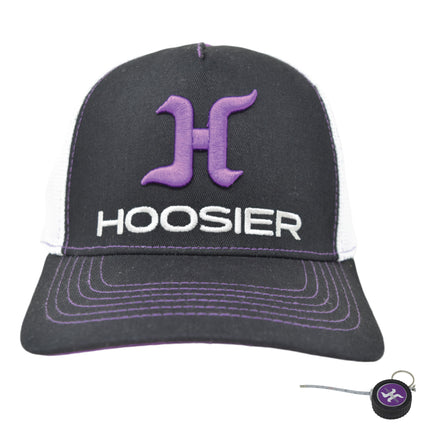 Hoosier Paddock Black Trucker Style Baseball Hat (S/M) with Breathable White Mesh Back with Hoosier Keychain