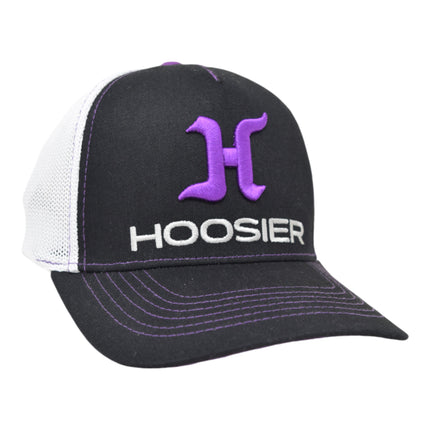 Hoosier Paddock Black Trucker Style Baseball Hat (S/M) with Breathable White Mesh Back with Hoosier Keychain