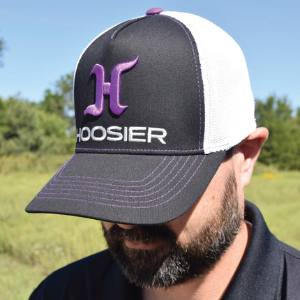 Hoosier Paddock Black Trucker Style Baseball Hat (S/M) with Breathable White Mesh Back with Hoosier Keychain